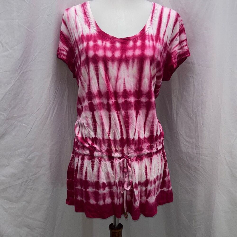 Michael Kors Tie Dye pink/white/red boho shirt top Sz XL tie waist beach